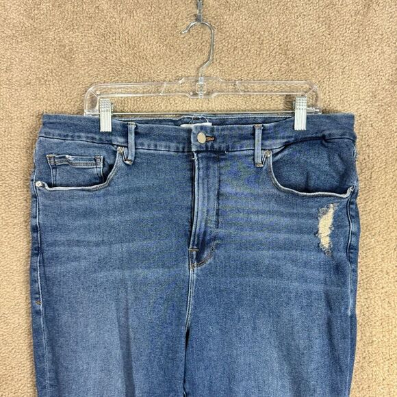 Good American Good Legs Crop Fray Jeans Plus 18 Blue High Rise Distressed Skinny - Picture 3 of 14